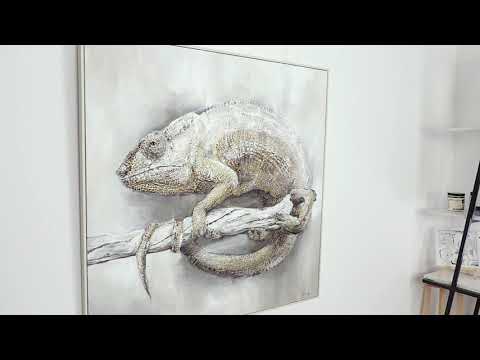 Håndmalet dyr maleri på lærred med ramme "Kamæleon fra Madagaskar"