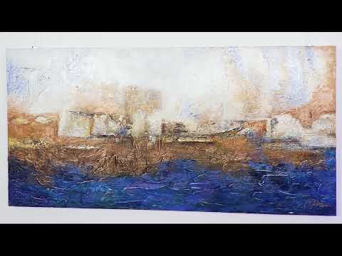 Abstrakt kunst til stuen "Marine" – struktur og farver på lærred
