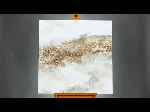 Abstrakt maleri med guld "April" – abstrakte malerier på lærred 100x100 cm
