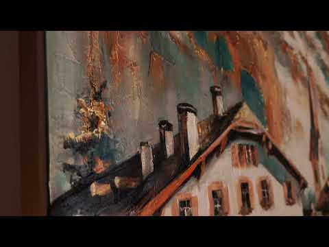 Vægkunst "Solrige Højder" – håndmalet lærredsmaleri bjergpanorama