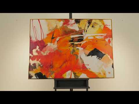 Moderne abstrakte malerier "Orange Eksplosion" – kunst til væggen med ramme