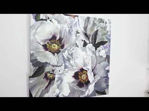 Blomsterbilleder malet på lærred akryl "Sne Lotus" 100x100 cm