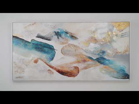 Moderne abstrakt kunst – håndmalet lærredsbillede i blå og guld