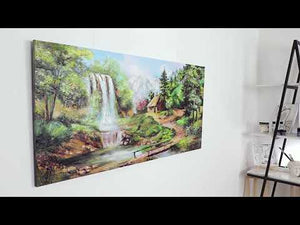 Landskabsmaleri akryl på lærred "Vandfald" 140x70 cm