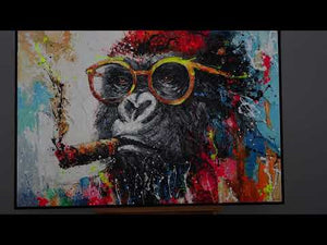 Moderne akrylmaleri med gorilla – håndmalet billede "Gangster" til stuen
