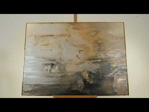 Moderne vægkunst i guld og beige "Gyldne horisonter" håndmalet lærred med ramme