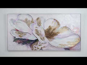 Blomster maleri "Gylden Pæon" – håndmalet akryl kunst til moderne stue