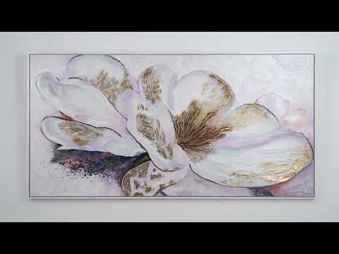 Blomster maleri "Gylden Pæon" – håndmalet akryl kunst til moderne stue