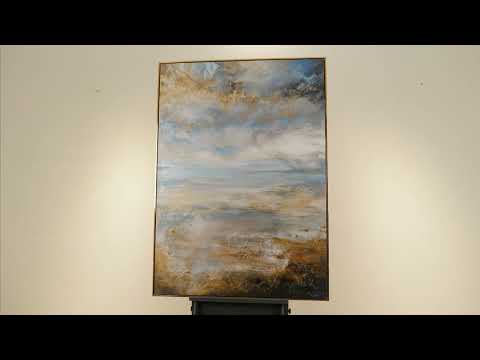 Abstrakt lærredsmaleri "Stille Morgengry" med guld detaljer