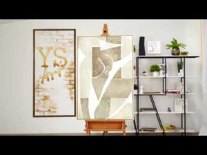 Håndmalet maleri "Mery" – Abstrakt linjekunst i beige