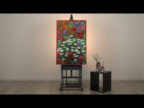 Moderne blomsterkunst „Blomstrende vidder“ – Håndmalet abstrakt lærredsmaleri